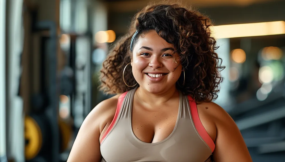 Confident plus-size woman working out with a smile